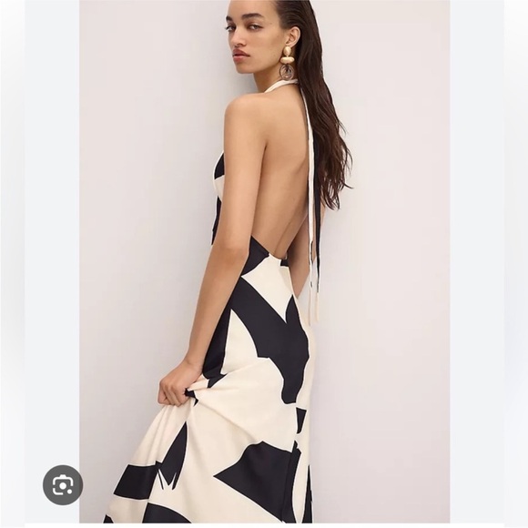 Bardot Dresses & Skirts - Bardot Citron black ivory halter midi dress back zip satin 4 s small